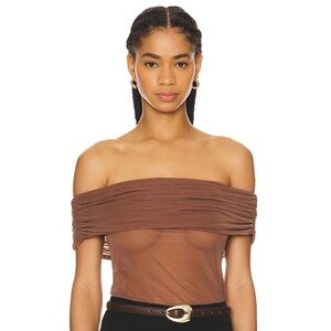 NWT NBD sheer off the shoulder top in toffee brown size Small